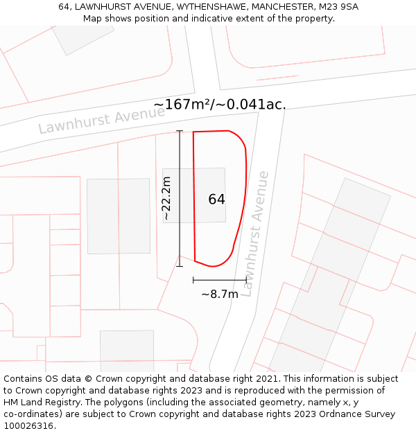 64, LAWNHURST AVENUE, WYTHENSHAWE, MANCHESTER, M23 9SA: Plot and title map