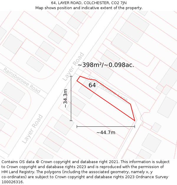 64, LAYER ROAD, COLCHESTER, CO2 7JN: Plot and title map