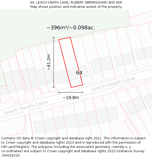 64, LEACH HEATH LANE, RUBERY, BIRMINGHAM, B45 9DF: Plot and title map
