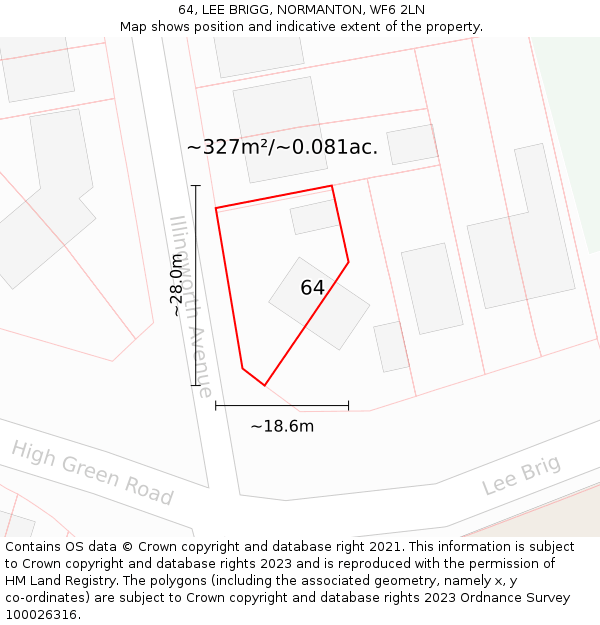 64, LEE BRIGG, NORMANTON, WF6 2LN: Plot and title map