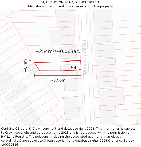64, LEVINGTON ROAD, IPSWICH, IP3 0NH: Plot and title map