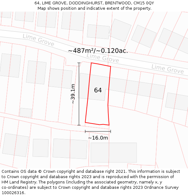 64, LIME GROVE, DODDINGHURST, BRENTWOOD, CM15 0QY: Plot and title map
