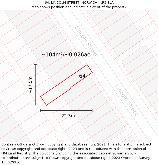 64, LINCOLN STREET, NORWICH, NR2 3LA: Plot and title map