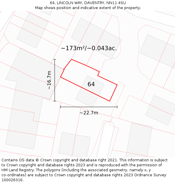 64, LINCOLN WAY, DAVENTRY, NN11 4SU: Plot and title map