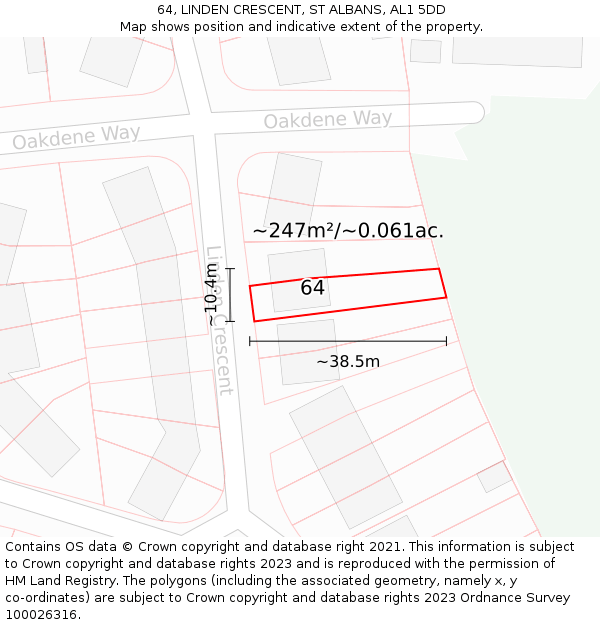 64, LINDEN CRESCENT, ST ALBANS, AL1 5DD: Plot and title map