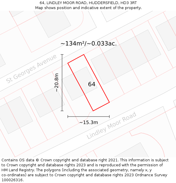 64, LINDLEY MOOR ROAD, HUDDERSFIELD, HD3 3RT: Plot and title map
