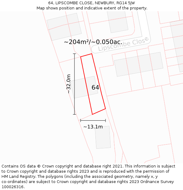 64, LIPSCOMBE CLOSE, NEWBURY, RG14 5JW: Plot and title map