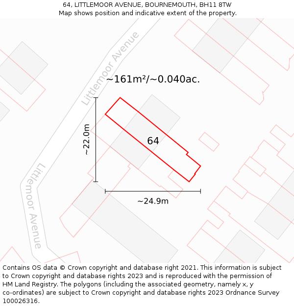 64, LITTLEMOOR AVENUE, BOURNEMOUTH, BH11 8TW: Plot and title map