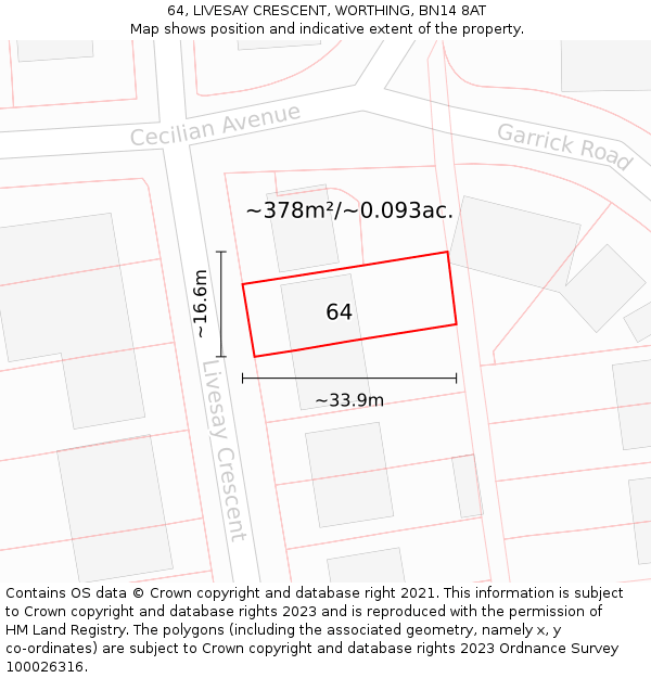 64, LIVESAY CRESCENT, WORTHING, BN14 8AT: Plot and title map