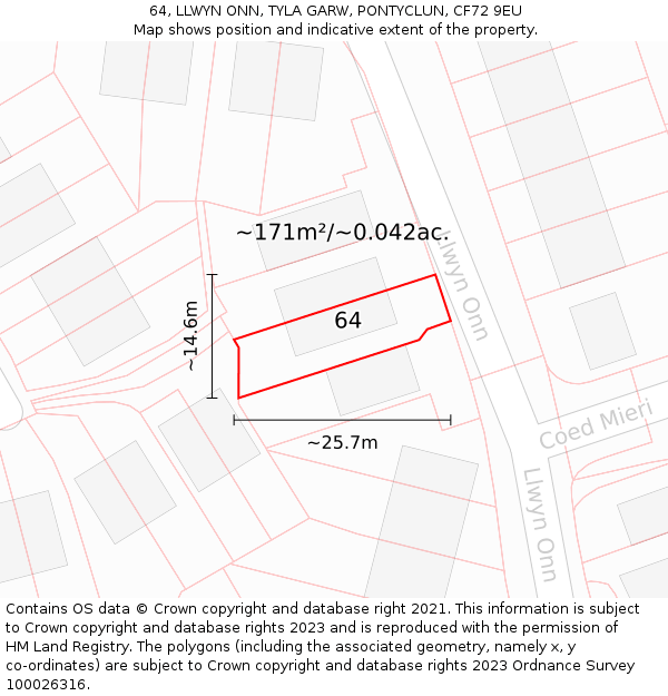 64, LLWYN ONN, TYLA GARW, PONTYCLUN, CF72 9EU: Plot and title map