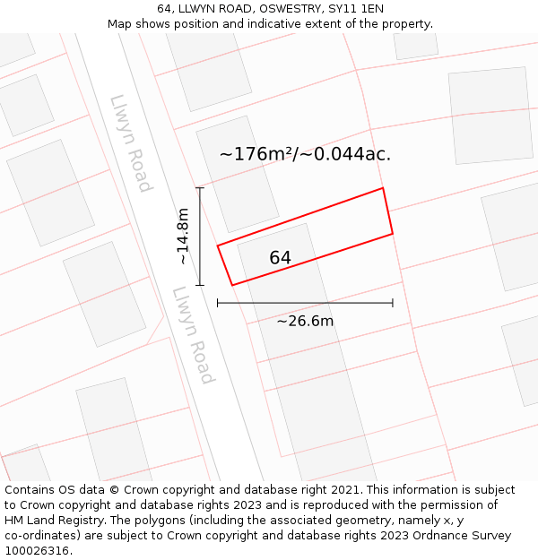 64, LLWYN ROAD, OSWESTRY, SY11 1EN: Plot and title map