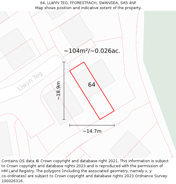 64, LLWYN TEG, FFORESTFACH, SWANSEA, SA5 4NF: Plot and title map
