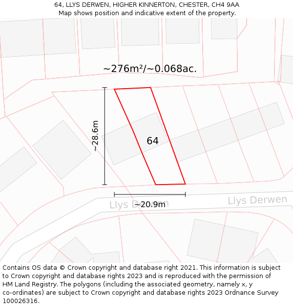 64, LLYS DERWEN, HIGHER KINNERTON, CHESTER, CH4 9AA: Plot and title map