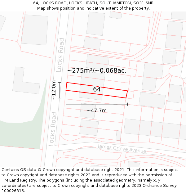 64, LOCKS ROAD, LOCKS HEATH, SOUTHAMPTON, SO31 6NR: Plot and title map