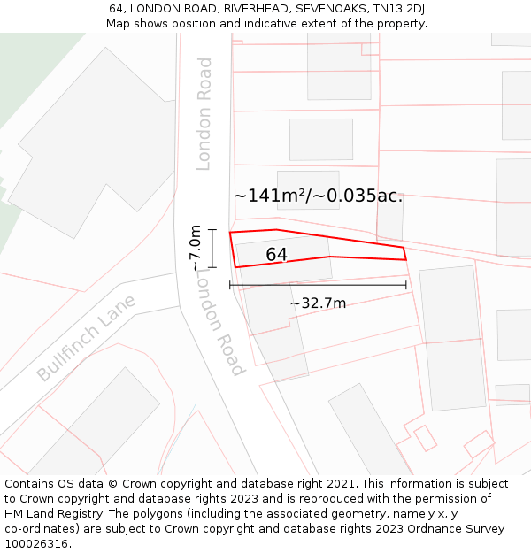 64, LONDON ROAD, RIVERHEAD, SEVENOAKS, TN13 2DJ: Plot and title map
