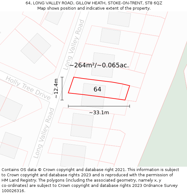 64, LONG VALLEY ROAD, GILLOW HEATH, STOKE-ON-TRENT, ST8 6QZ: Plot and title map