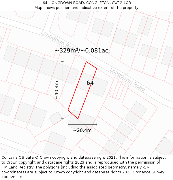 64, LONGDOWN ROAD, CONGLETON, CW12 4QR: Plot and title map