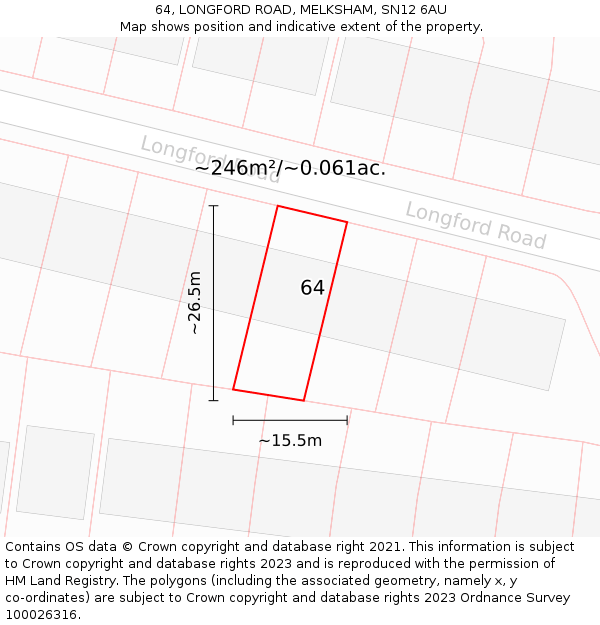 64, LONGFORD ROAD, MELKSHAM, SN12 6AU: Plot and title map