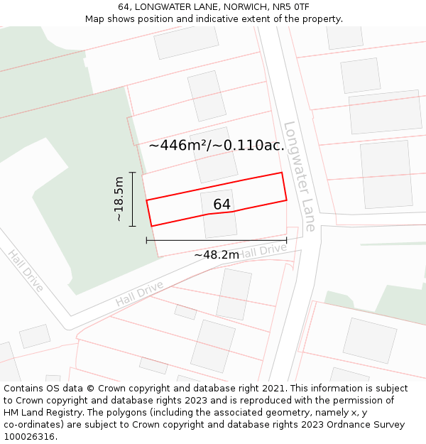 64, LONGWATER LANE, NORWICH, NR5 0TF: Plot and title map