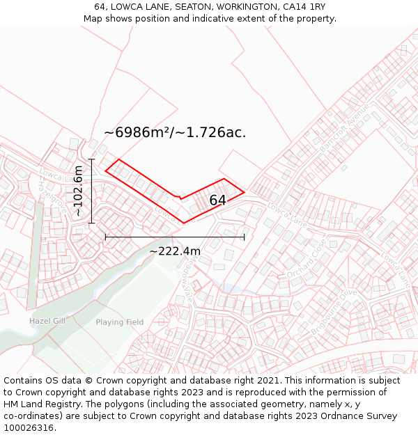 64, LOWCA LANE, SEATON, WORKINGTON, CA14 1RY: Plot and title map