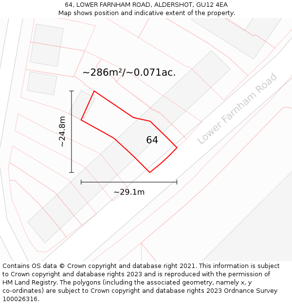 64, LOWER FARNHAM ROAD, ALDERSHOT, GU12 4EA: Plot and title map
