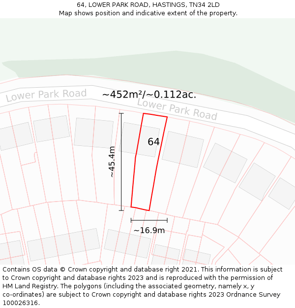 64, LOWER PARK ROAD, HASTINGS, TN34 2LD: Plot and title map