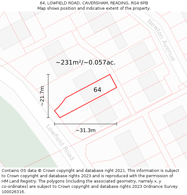64, LOWFIELD ROAD, CAVERSHAM, READING, RG4 6PB: Plot and title map