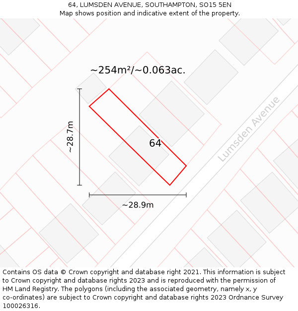 64, LUMSDEN AVENUE, SOUTHAMPTON, SO15 5EN: Plot and title map