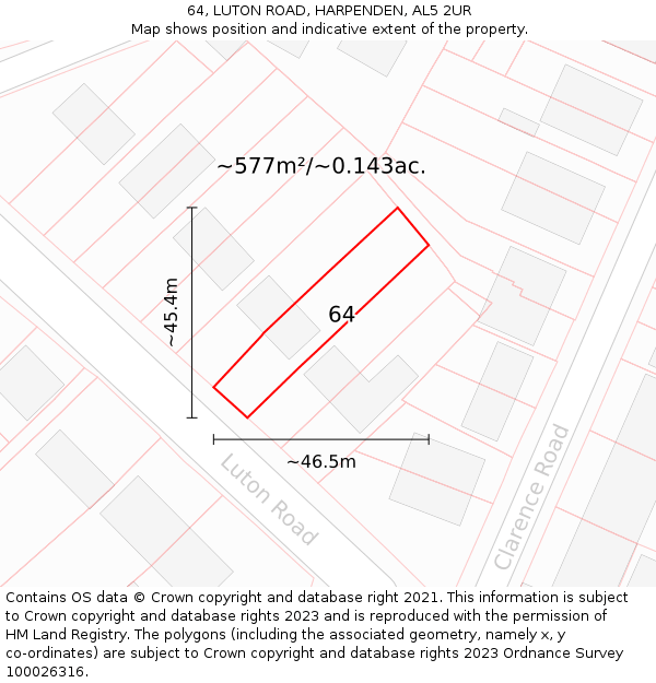 64, LUTON ROAD, HARPENDEN, AL5 2UR: Plot and title map
