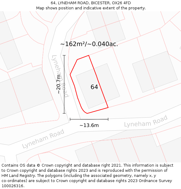 64, LYNEHAM ROAD, BICESTER, OX26 4FD: Plot and title map