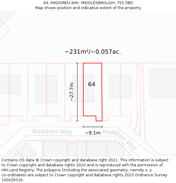 64, MADDREN WAY, MIDDLESBROUGH, TS5 5BD: Plot and title map