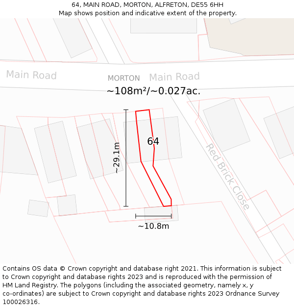64, MAIN ROAD, MORTON, ALFRETON, DE55 6HH: Plot and title map