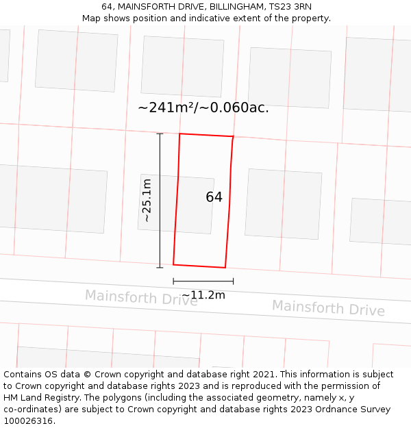 64, MAINSFORTH DRIVE, BILLINGHAM, TS23 3RN: Plot and title map