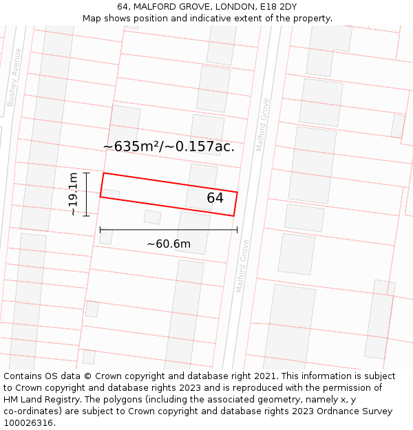 64, MALFORD GROVE, LONDON, E18 2DY: Plot and title map