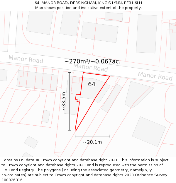 64, MANOR ROAD, DERSINGHAM, KING'S LYNN, PE31 6LH: Plot and title map