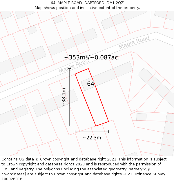 64, MAPLE ROAD, DARTFORD, DA1 2QZ: Plot and title map