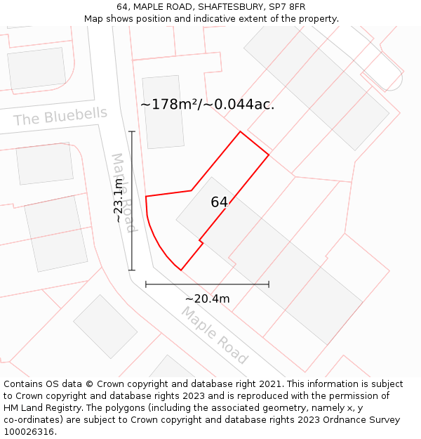 64, MAPLE ROAD, SHAFTESBURY, SP7 8FR: Plot and title map