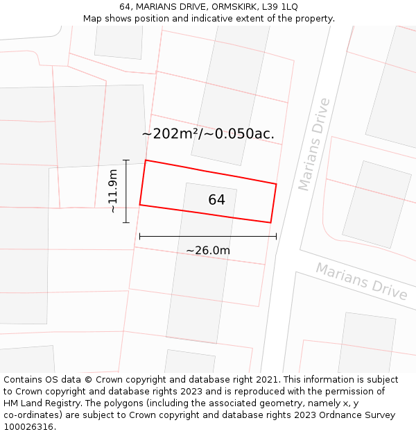 64, MARIANS DRIVE, ORMSKIRK, L39 1LQ: Plot and title map
