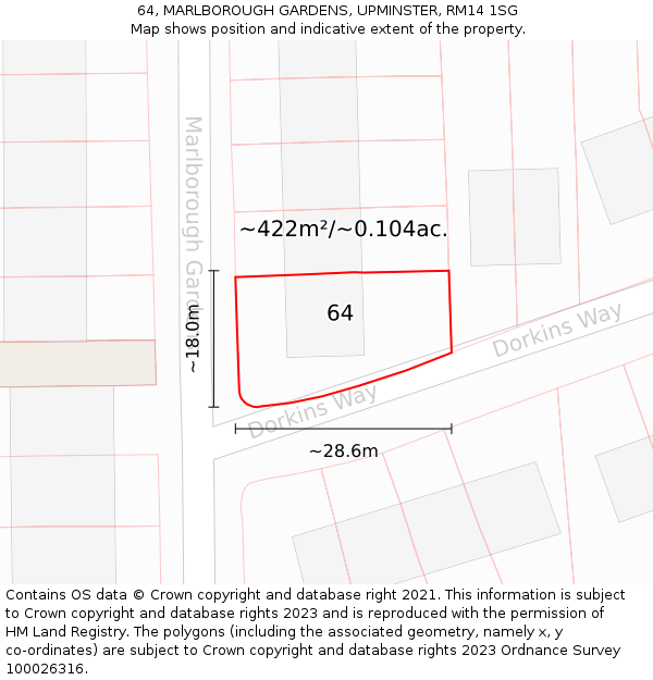 64, MARLBOROUGH GARDENS, UPMINSTER, RM14 1SG: Plot and title map