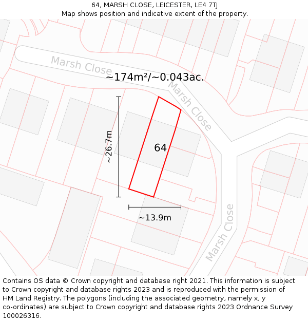 64, MARSH CLOSE, LEICESTER, LE4 7TJ: Plot and title map