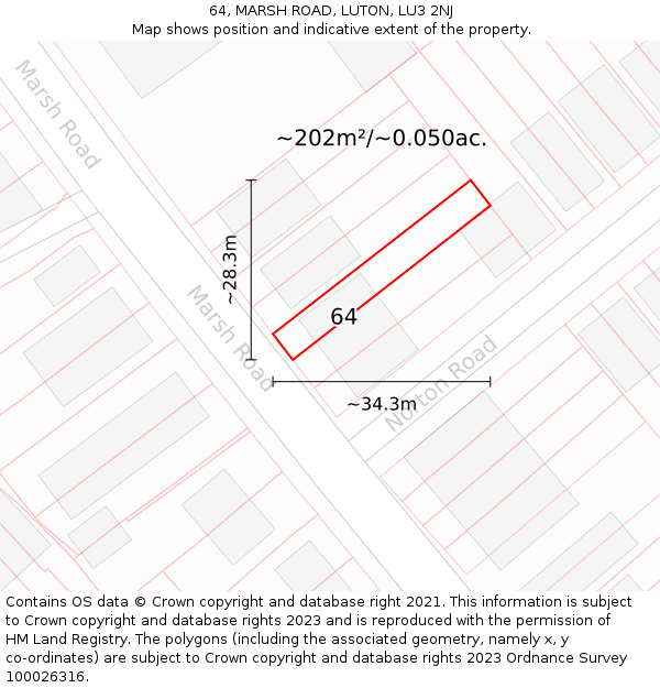 64, MARSH ROAD, LUTON, LU3 2NJ: Plot and title map