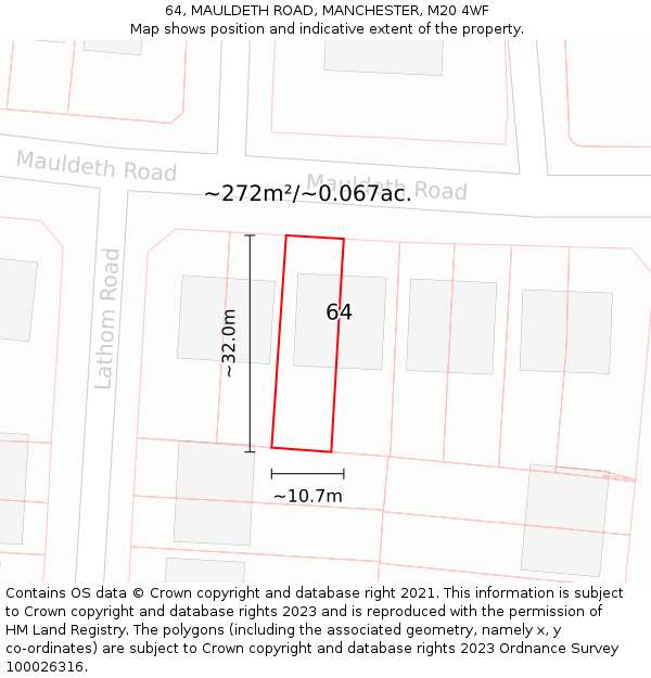 64, MAULDETH ROAD, MANCHESTER, M20 4WF: Plot and title map