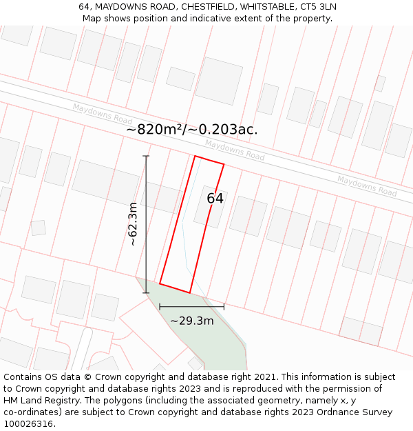 64, MAYDOWNS ROAD, CHESTFIELD, WHITSTABLE, CT5 3LN: Plot and title map