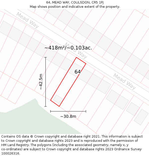 64, MEAD WAY, COULSDON, CR5 1PJ: Plot and title map