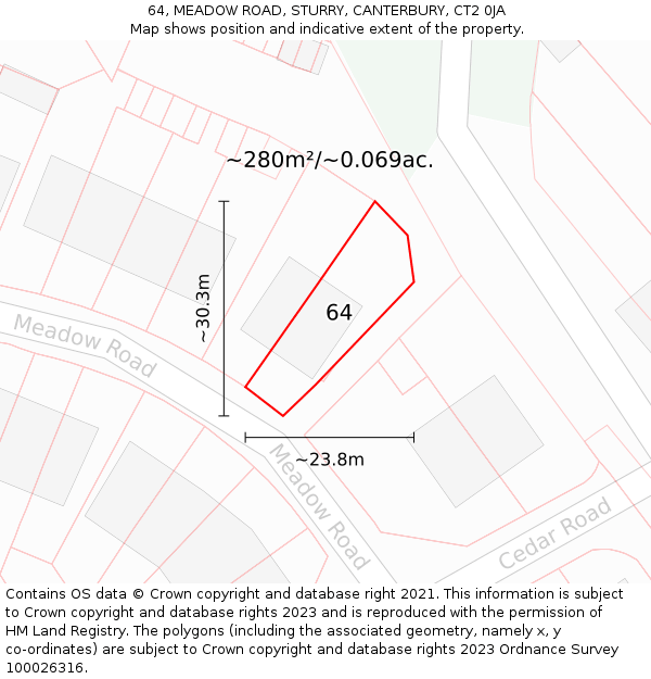 64, MEADOW ROAD, STURRY, CANTERBURY, CT2 0JA: Plot and title map
