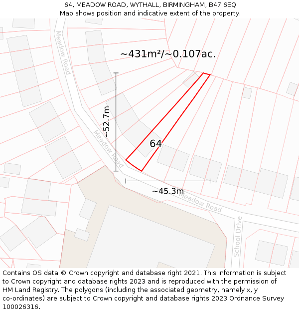64, MEADOW ROAD, WYTHALL, BIRMINGHAM, B47 6EQ: Plot and title map