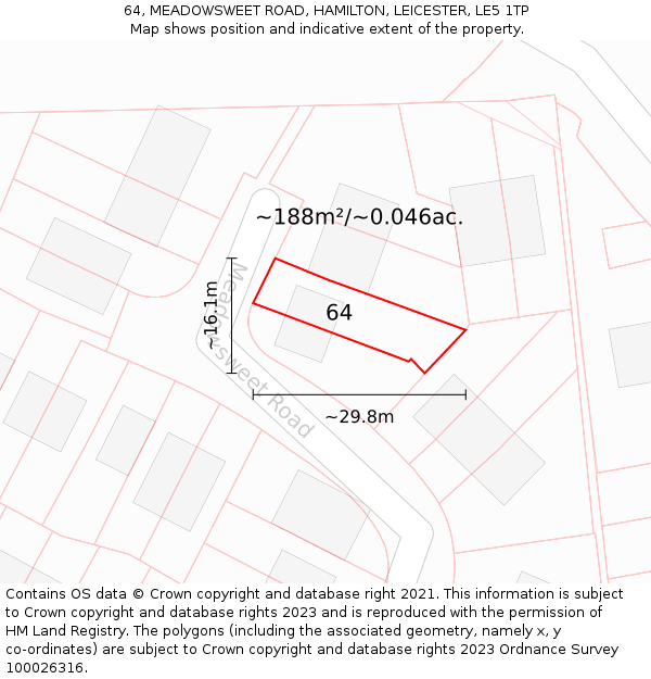 64, MEADOWSWEET ROAD, HAMILTON, LEICESTER, LE5 1TP: Plot and title map