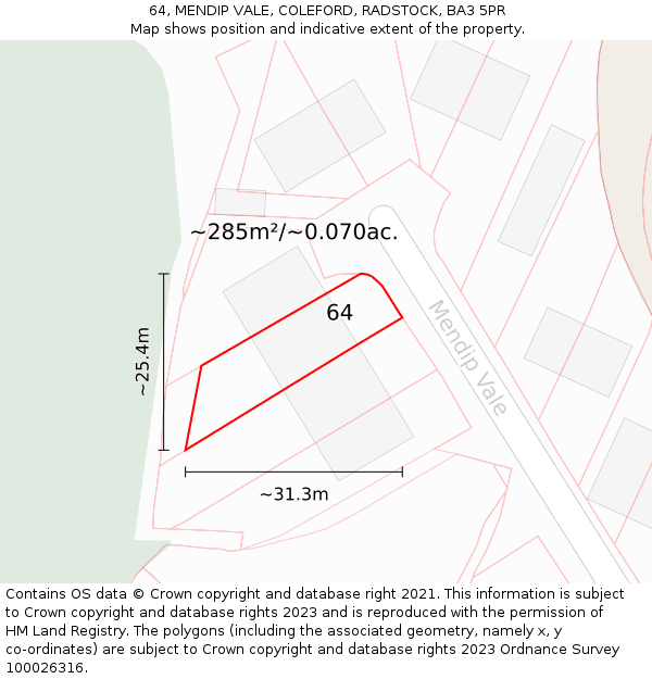 64, MENDIP VALE, COLEFORD, RADSTOCK, BA3 5PR: Plot and title map