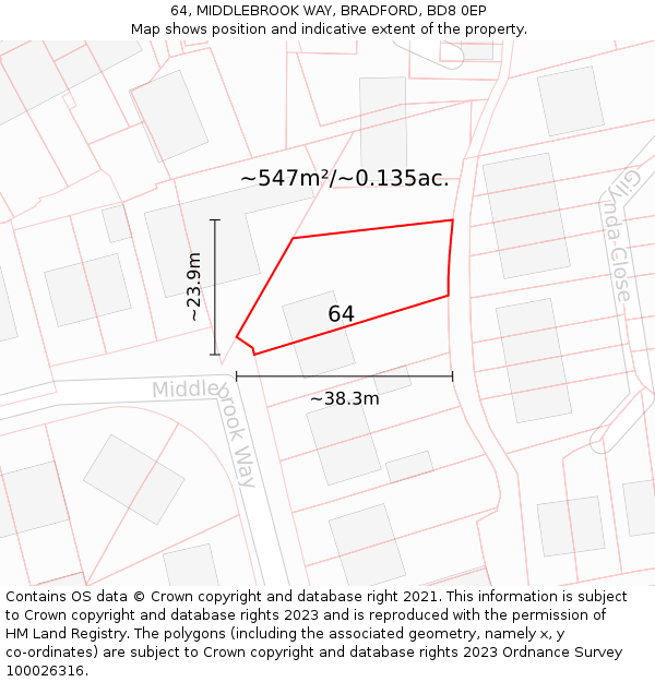 64, MIDDLEBROOK WAY, BRADFORD, BD8 0EP: Plot and title map