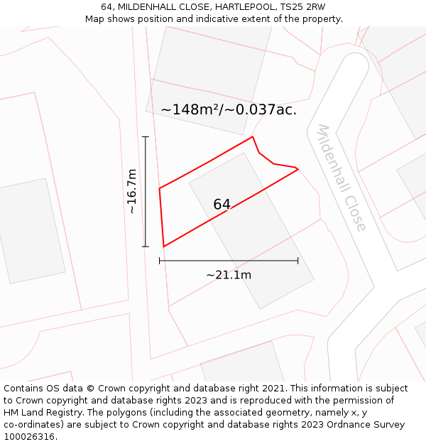 64, MILDENHALL CLOSE, HARTLEPOOL, TS25 2RW: Plot and title map